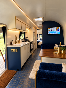 beth the blue airstream with kitchen bedroom shower unit