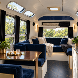 beth the blue airstream with luxury blue and gold interior